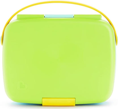 MUNCHKIN Bento Box śniadaniówka + sztućce, 5 komór zielono-żółta z uchwytem, bez BPA, do przedszkola