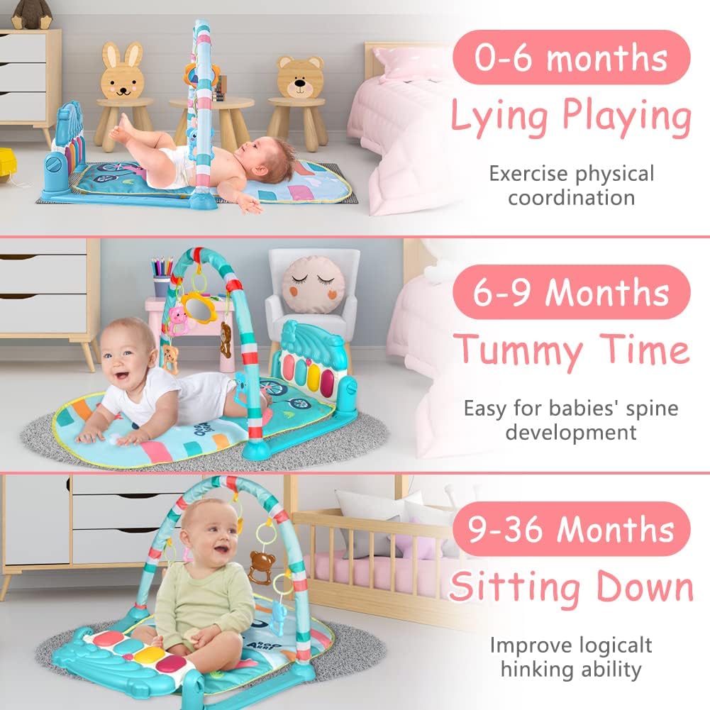 AOMIG MATA edukacyjna z pianinkiem 0-36 msc. mata dla niemowląt 0-36 miesięcy, leżenie, tummy time, siedzenie