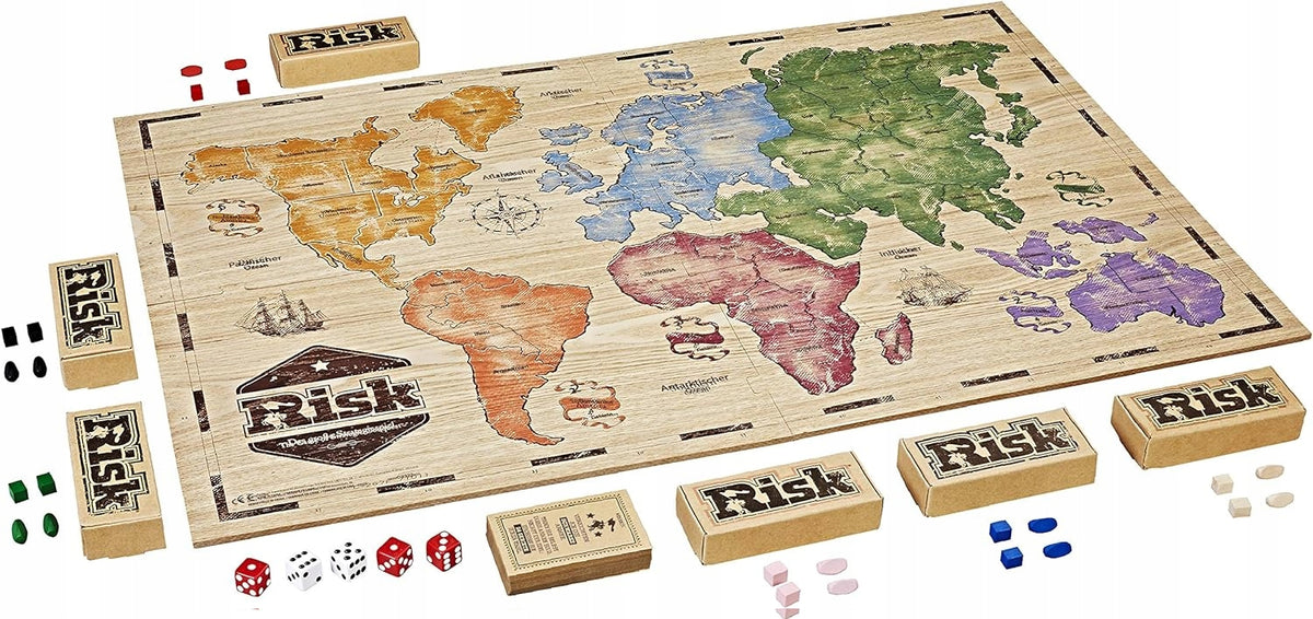 HASBRO Risk stratégiai társasjáték, fa játéktábla és bábuk, FRANCIA