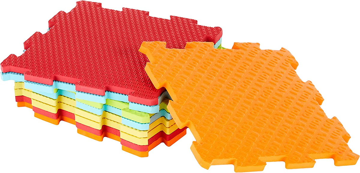 LUDI mata składana puzzle SENSORYCZNE 90x90, kolorowe piankowe elementy o fakturze do zabawy i ćwiczeń motorycznych