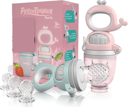 TABRIX bijtring fruitdispenser voor kinderen 3 m+ 2 stuks 6 mondstukken