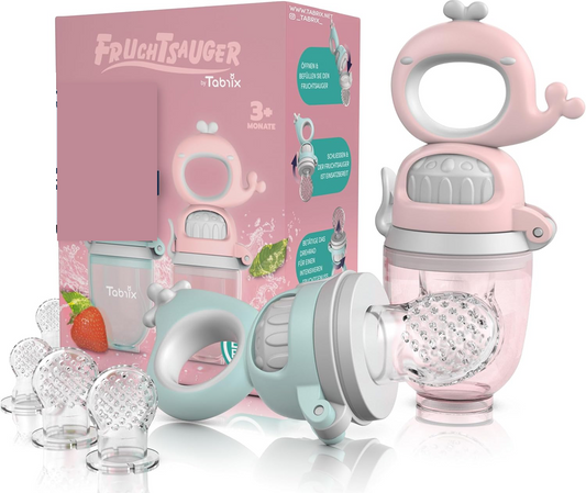 TABRIX bijtring fruitdispenser voor kinderen 3 m+ 2 stuks 6 mondstukken
