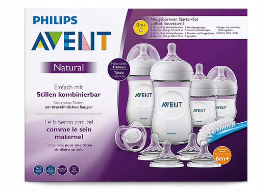 PHILIPS AVENT zestaw butelek 8 smoczków szczotka 1 dla noworodków, 2 butelki 125 ml, 2 butelki 260 ml, BPA free