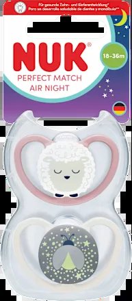 NUK Perfect Match Air Night smoczki uspokajające 18-36 mies. dwupak nocnych smoczków silikonowych dla dziecka