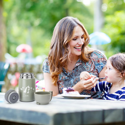 NUVITA 4475 termos obiadowy ze stali nierdzewnej 620 ml 0+ ŻYRAFY, zielony termos dla dzieci z miską