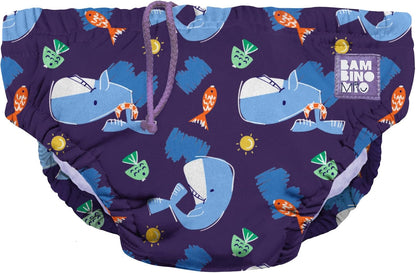 Bambino Mio pieluszka do pływania 0-6m z wzorem wielorybów, wielorazowa, szybkoschnąca pieluszka dla niemowląt 5-7 kg