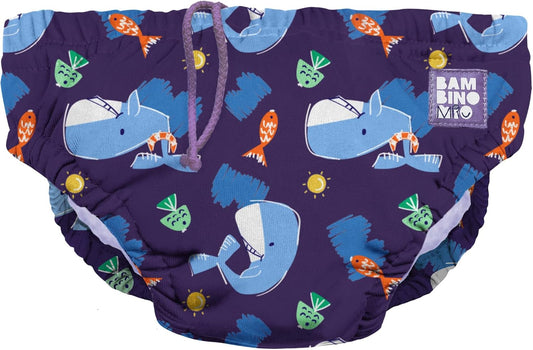 Bambino Mio pieluszka do pływania 0-6m z wzorem wielorybów, wielorazowa, szybkoschnąca pieluszka dla niemowląt 5-7 kg