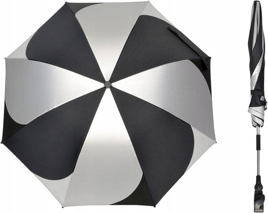 ZJ RIGHTO parasol ochronny do wózka średnica 74 cm promienie UV wodoodporny, czarno-srebrny