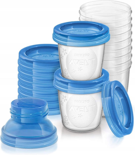 PHILIPS AVENT pojemniki na żywność x10 +adaptery, niebieskie pokrywki, zestaw 10x180 ml, BPA free