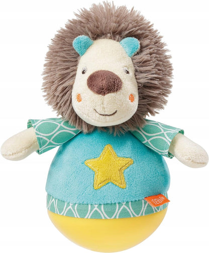 FEHN Funky Friend wańka WSTAŃKA 18cm grzechotka LEW, kolorowy lew z dzwoneczkami dla niemowląt