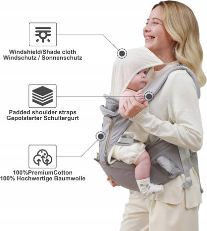 GROWNSY porte-bébé ergonomique avec ceinture abdominale 6-en-1