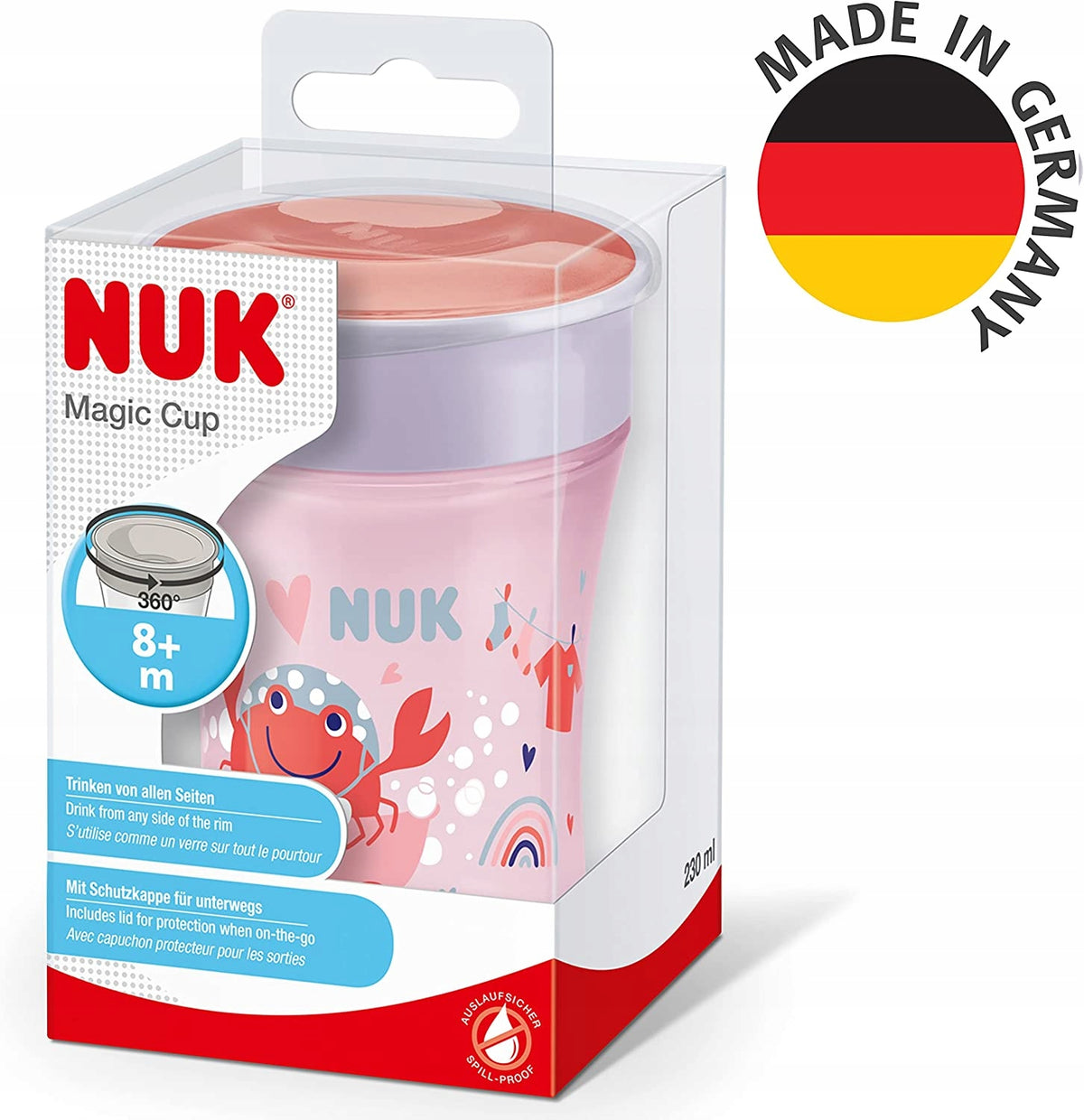 NUK Magic Cup KUBEK NIEKAPEK 230 ml ustnik 360 stopni, kubek 8m+ z pokrywką, made in Germany