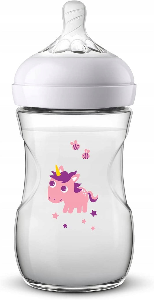 PHILIPS AVENT Natural butelka 260 ml smoczek 1m+ z dekoracją jednorożca, smoczek ultra soft, BPA free
