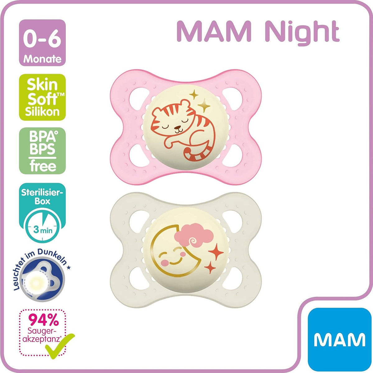 MAM ORIGINAL NIGHT πιπίλα x2 0-6 μηνών