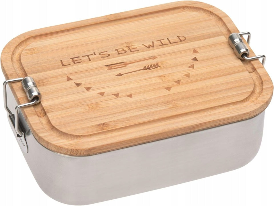 LASSIG Let's Be Wild stalen-bamboe lunchbox 12,7 x 17,5 cm