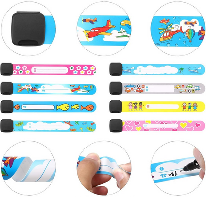 VICLOON waterdichte SOS-armbanden voor kinderen 8 stuks + stift