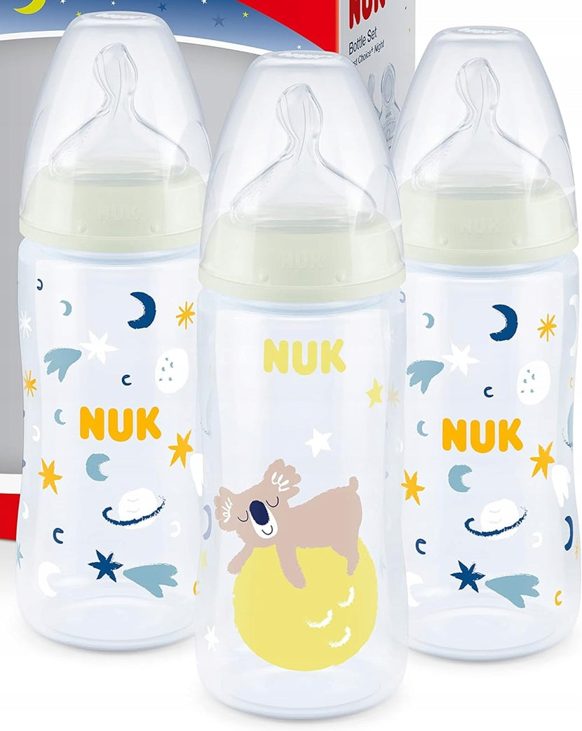 NUK First Choice+ Night Set 3 leuchtende Flaschen 300 ml 6-18 m Sauger M