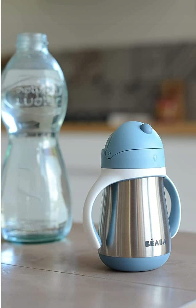 BEABA vaso antiderrame con pajita acero inoxidable 250 ml
