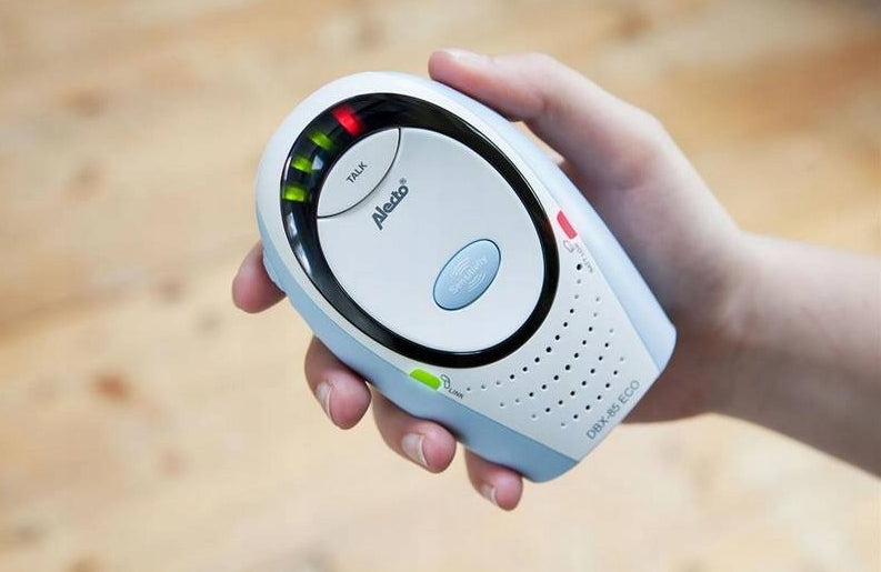ALECTO DBX-85 Eco niania elektroniczna DECT, biało-niebieska, monitor dziecka z stacją ładującą