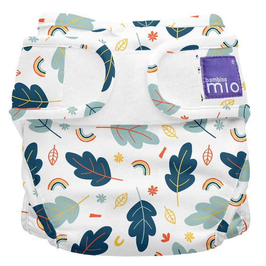 BAMBINO MIO otulacz na pieluchę >9kg+ z wzorem liści i tęczy, wielorazowy otulacz z podwójnymi gumkami
