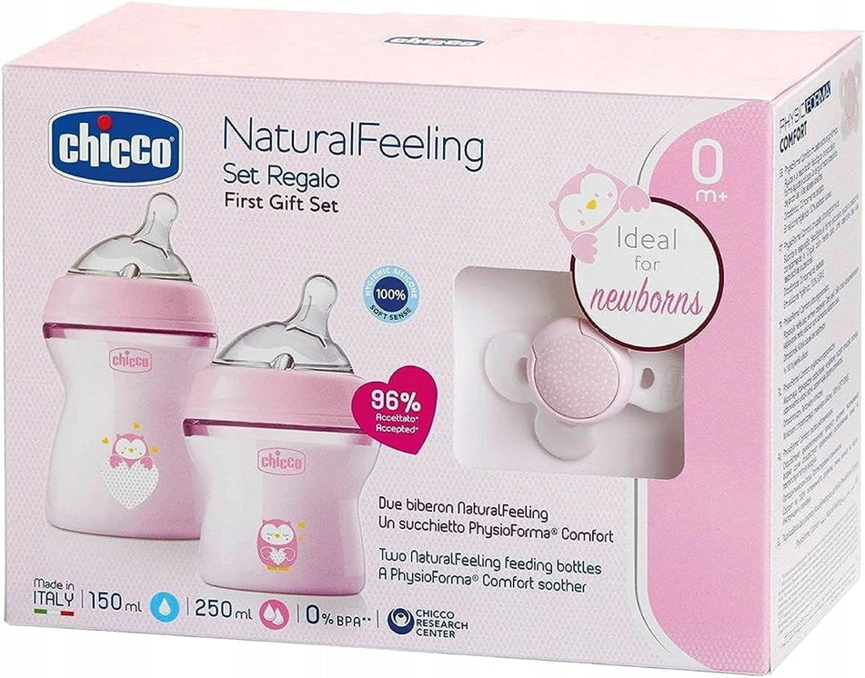 CHICCO set NaturalFeeling biberón 150 250 ml + chupete 0+