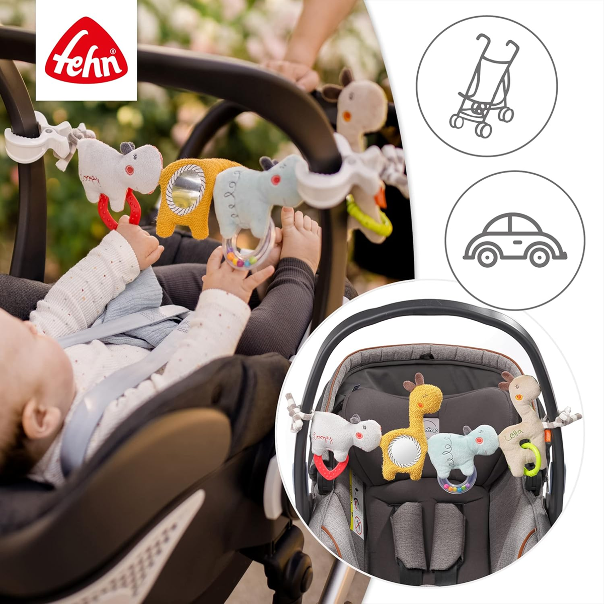 FEHN Kette Kinderwagen-, Bettchen-, Autositz-Anhänger LOOPY & LOTTA 55 cm
