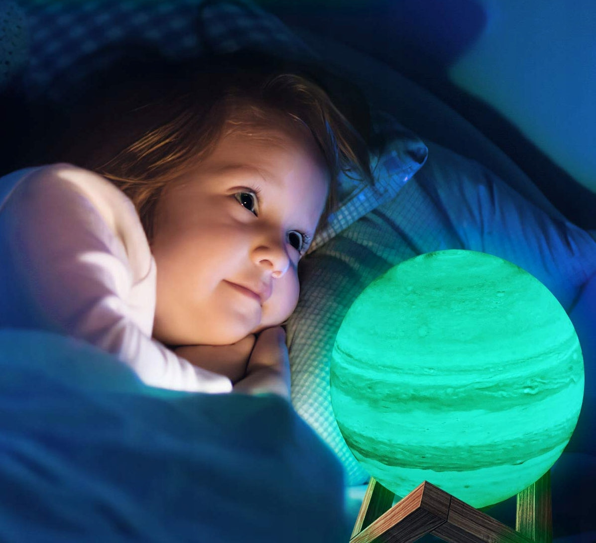 COMOKIN lampka nocna księżyc 16 kolorów + pilot, zielona lampka nocna do pokoju dziecka z drewnianą podstawą