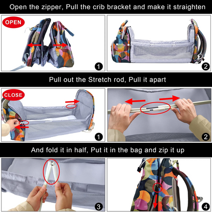 SNDMOR rugzak voor kinderwagen met accessoires en reisbedje