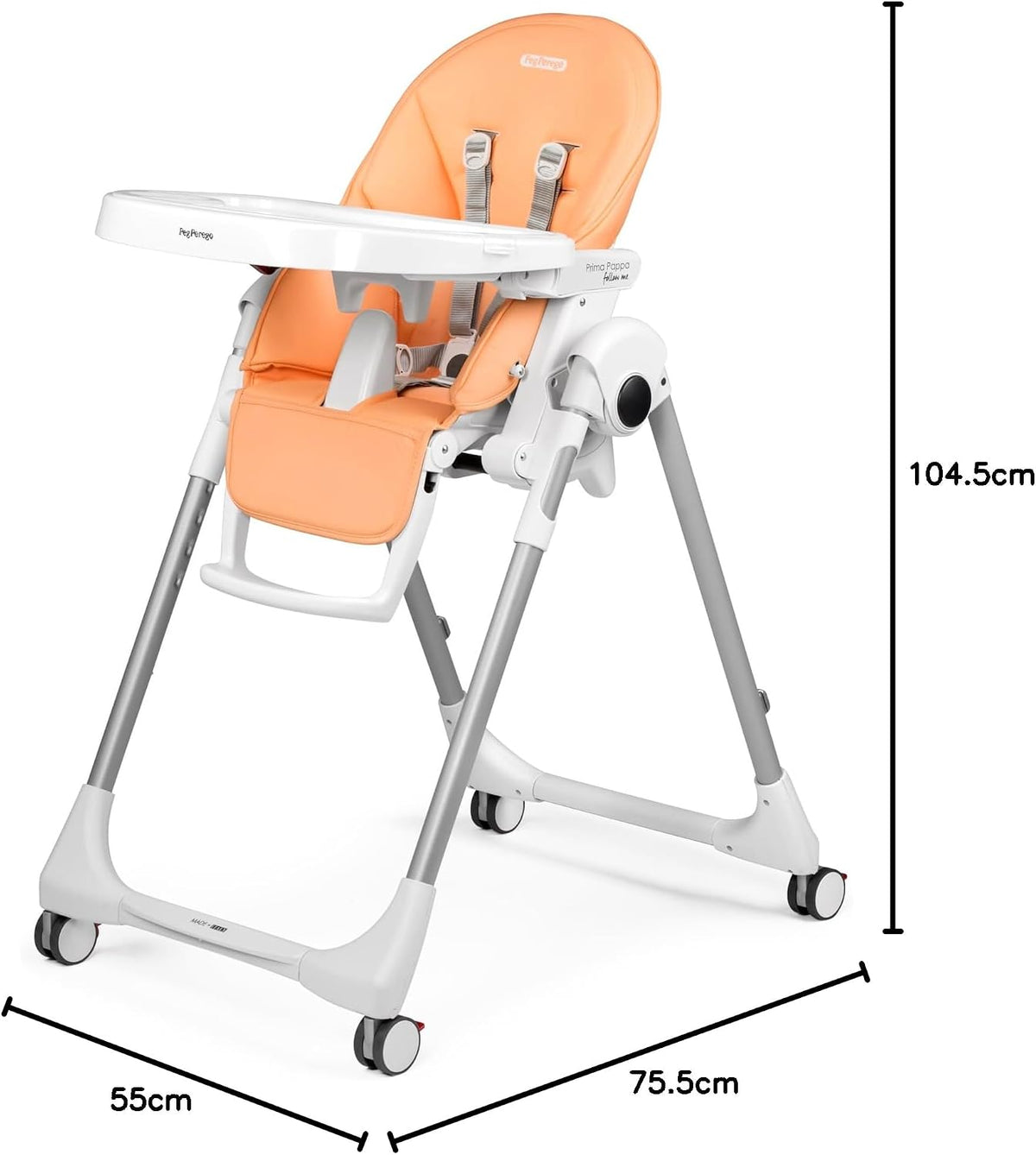 PEG PEREGO Prima Pappa Follow Me krzesełko do karmienia do 15kg, pomarańczowe 2w1 z regulacją wysokości
