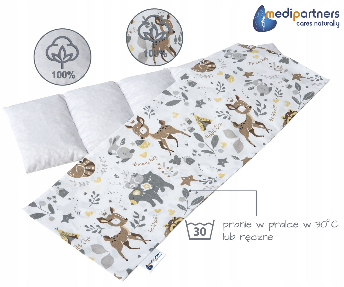 MEDIPARTNERS termofor z pestkami wiśni DUŻY 800g 60x20 cm, bawełniany z motywem zwierząt