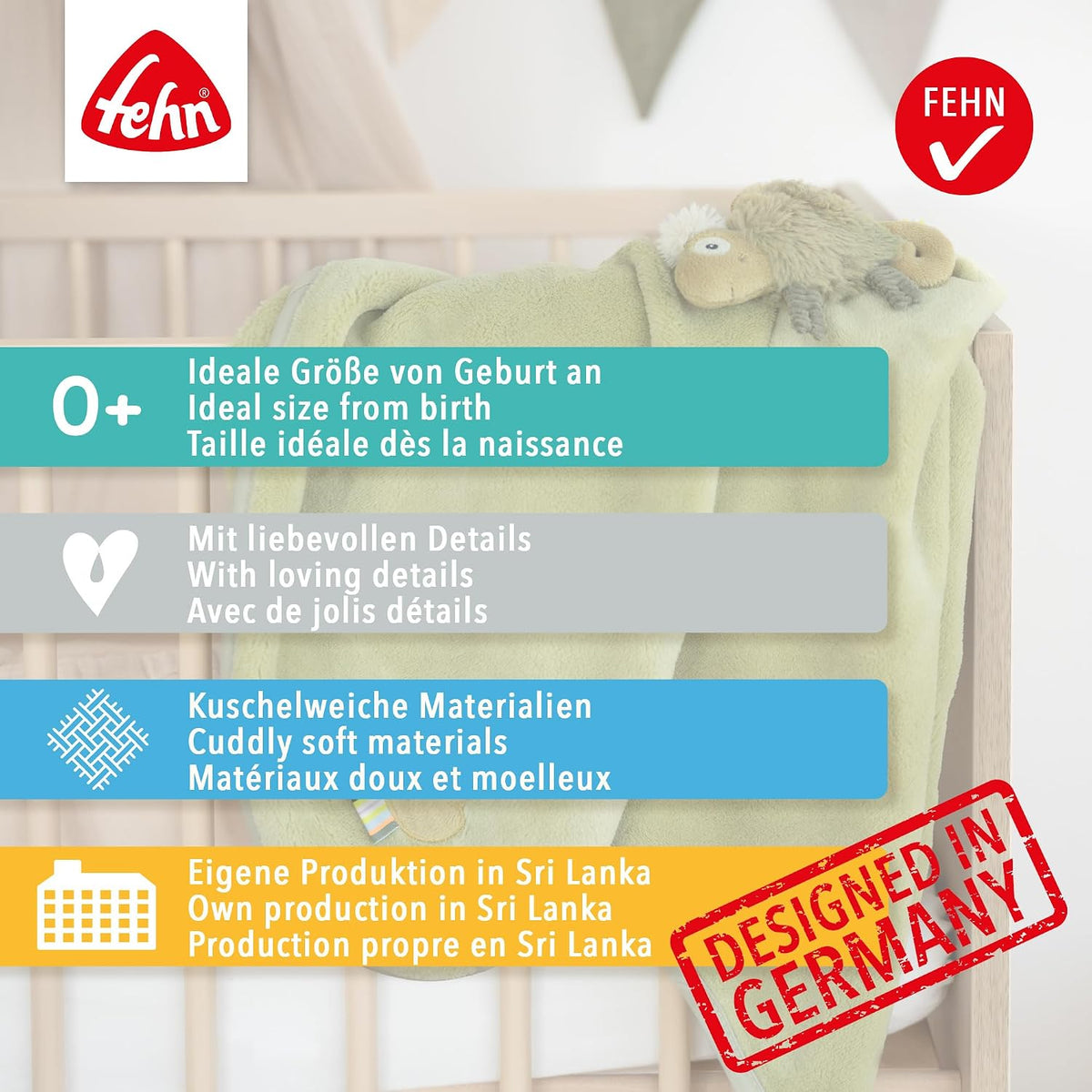 FEHN Kis kastély babatakaró 75x100 cm csörgővel