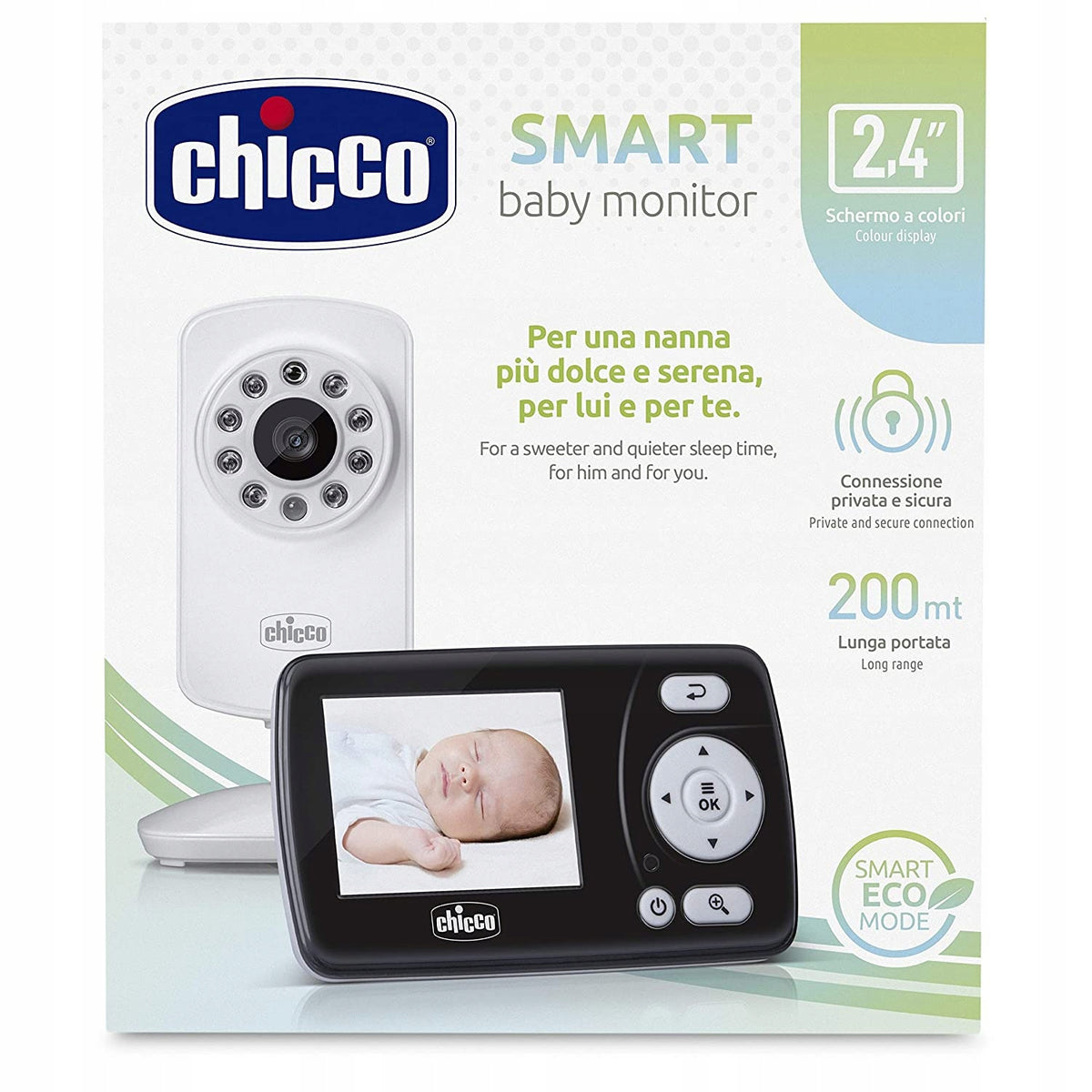 CHICCO Smart niania elektroniczna 2,4" FHSS z kamerą, ekranem LCD i trybem Smart Eco Mode