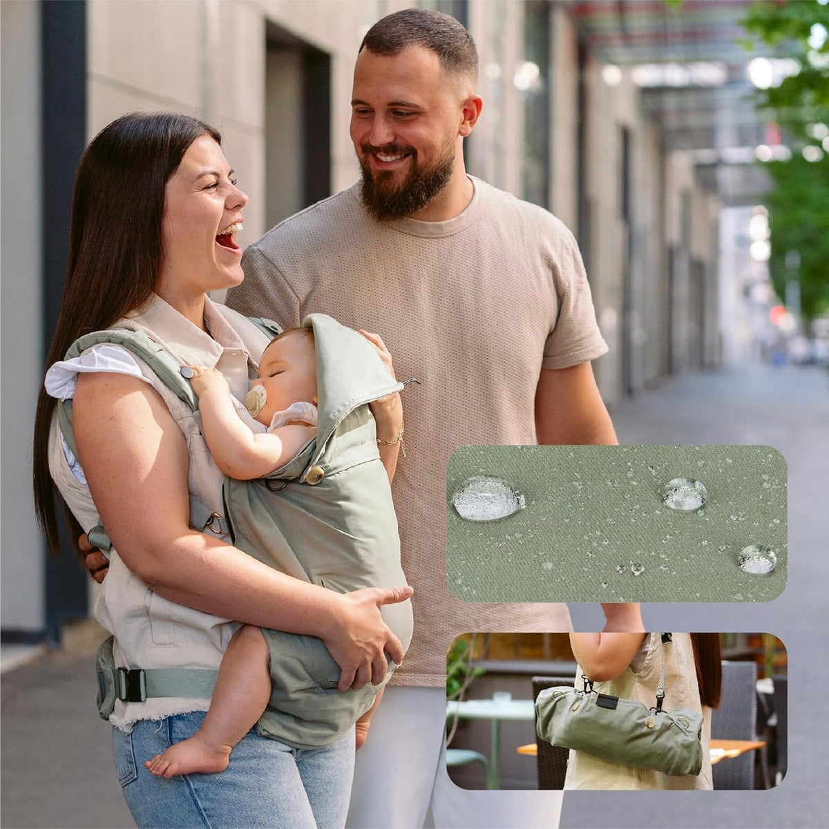 BABYMOOV MOOV&BOOST nosidełko ergonomiczne podwyższenie 2w1, zielone nosidło dla dziecka z rodzicami na spacerze