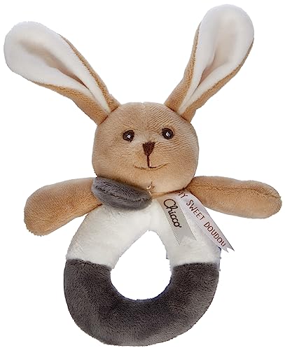 Chicco Bunny grzechotka króliczek beżowy, pluszowa zabawka dla niemowląt z uchwytem i elementami sensorycznymi