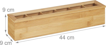 RELAXDAYS Bambus-Teebeutelbox 6 Fächer 72 Teebeutel 9x9x44cm