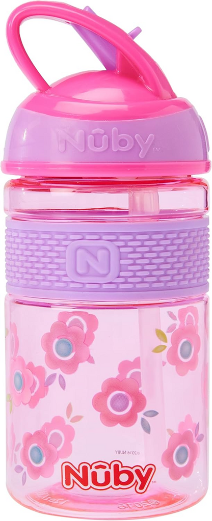 NUBY Hard Straw Cup tritán kulacs szívószállal 3 hónap+ 360 ml VIRÁGOK