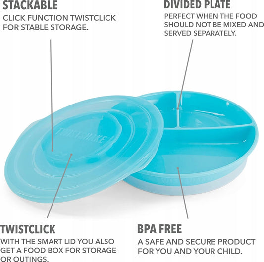 TWISTSHAKE talerz trójdzielny z pokrywką do maty CLICK MAT, niebieski, BPA free, z funkcją TwistClick