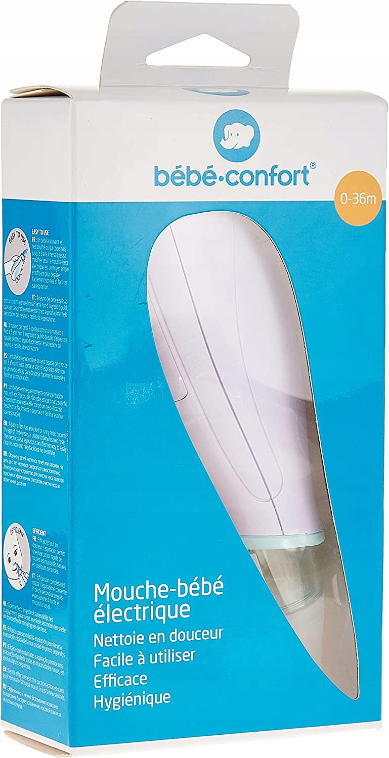 BEBE CONFORT elektryczny aspirator do nosa 4 końcówki + etui, biały, 0+ do oczyszczania nosa dziecka