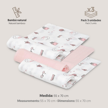 INTERBABY mousseline omslagdoeken x3 bamboe katoen 55x70cm