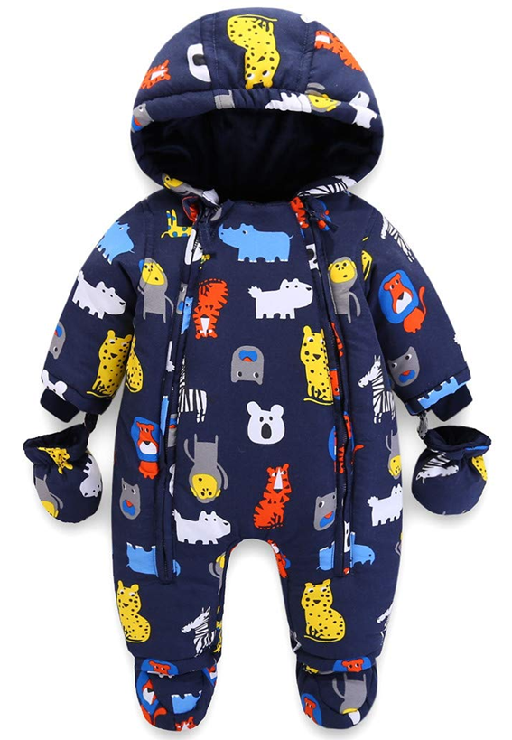 JIAMY mono de invierno con capucha 18-24 meses + guantes y botines para bebés