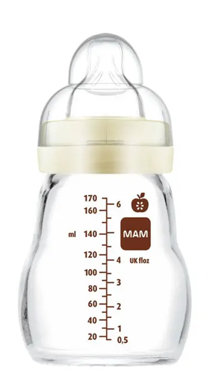 MAM Feel Good γυάλινο μπιμπερό 170 ml 0μ+ θηλή 1