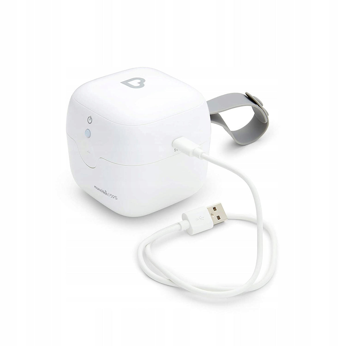 MUNCHKIN UV 59s podręczny STERYLIZATOR 7,5 cm biały, z kablem USB i uchwytem, do sterylizacji smoczków i ustników