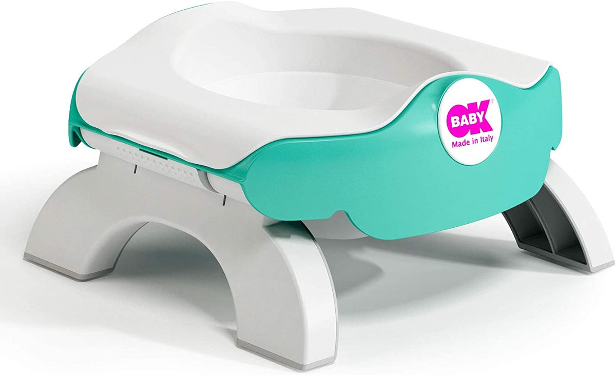 OK BABY 3W1 Nocnik Turystyczny Nakładka bez worków, biało-turkusowy nocnik 3w1 dla dzieci 15 m+