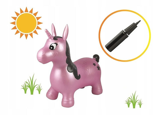LEXIBOOK Jednorożec GUMOWY SKOCZEK 57 cm + pompka, różowo-czarny skoczek dla dzieci 3+ z pompką