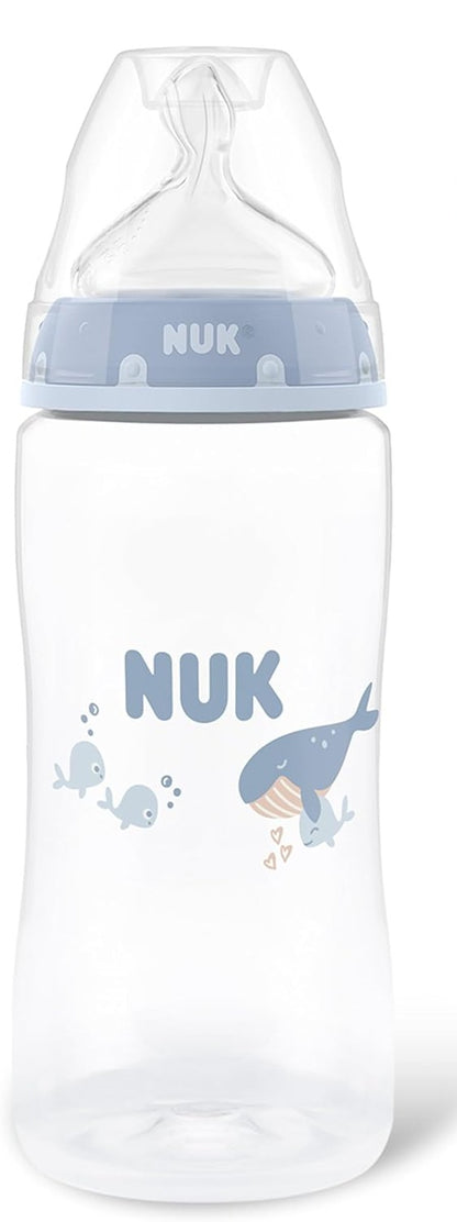 NUK First Choice bottle 300 ml, M teat, medium flow, 3+ months, WHALE