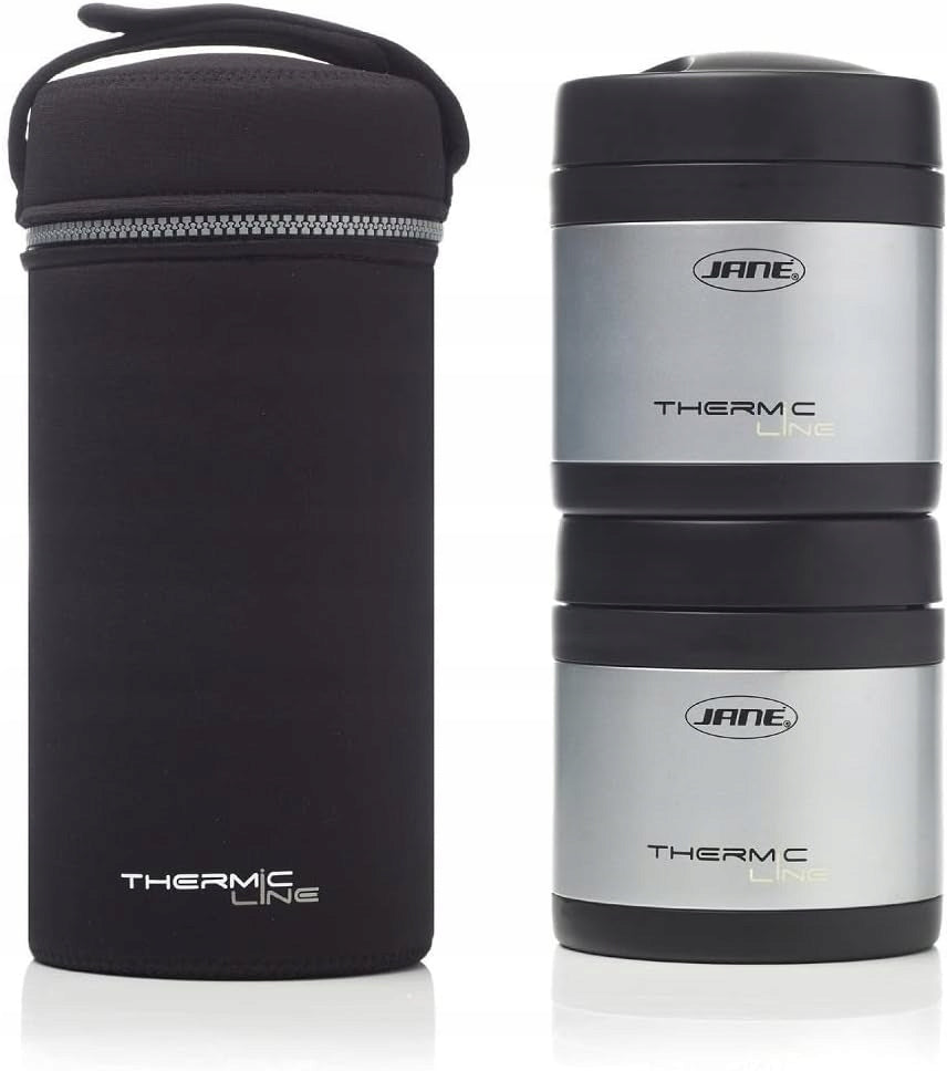 JANE 2 stalowe termosy na żywność 500 ml + etui, srebrne, stal nierdzewna