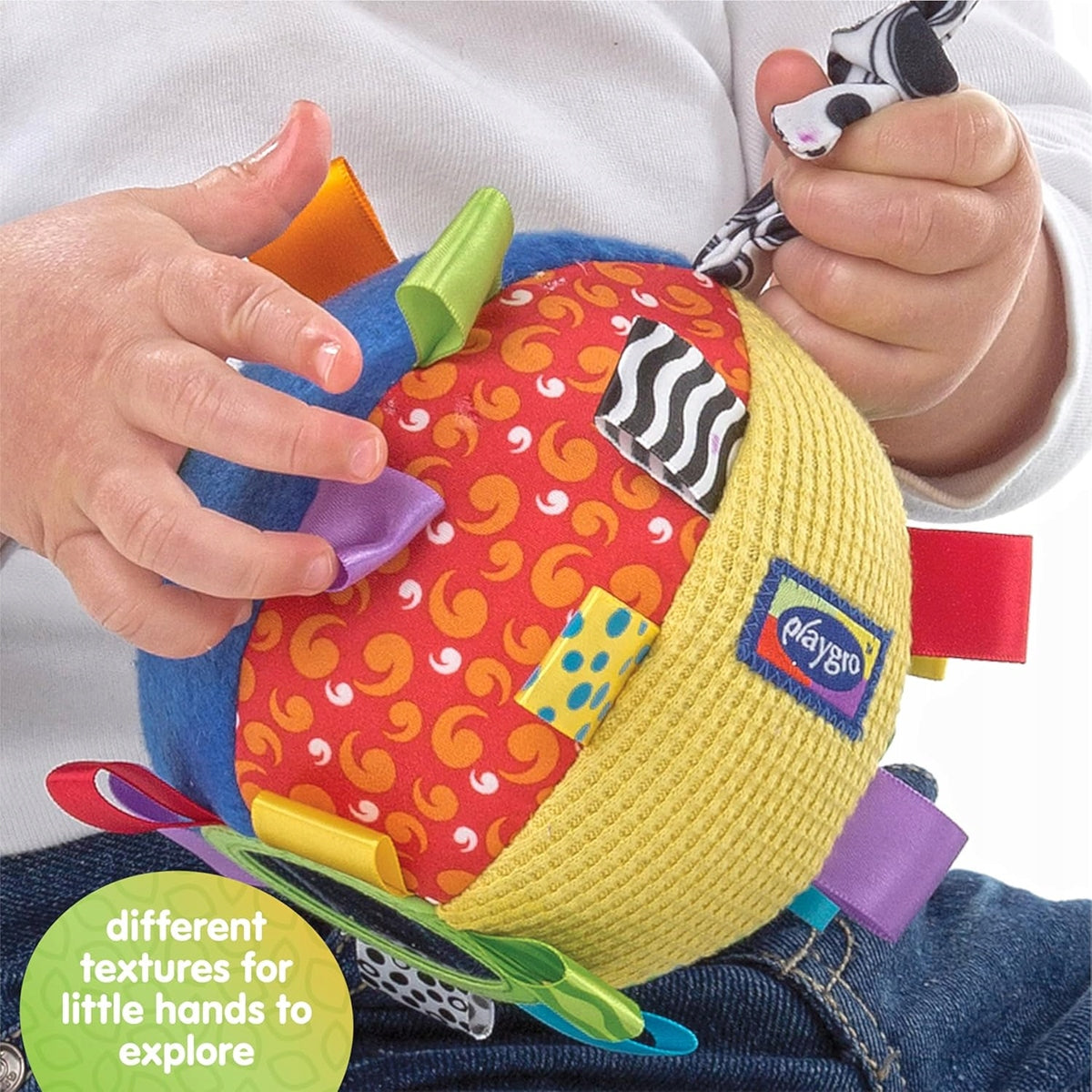 PLAYGRO Loopy Loops sensorische pluchen bal met spiegeltje en belletje