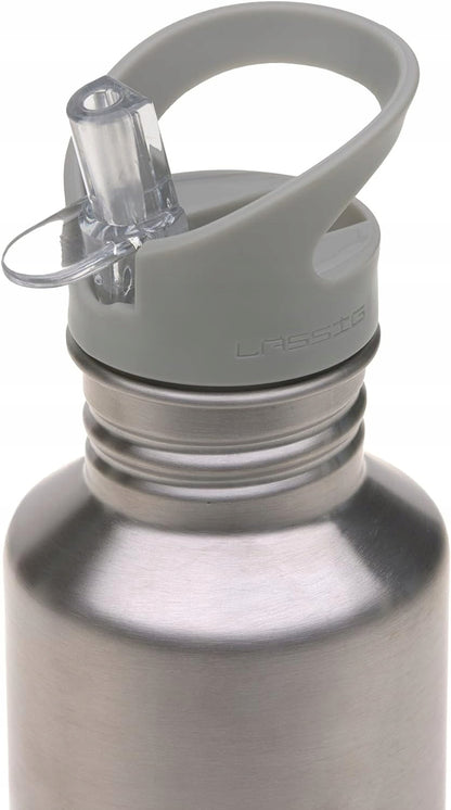 LASSIG Adventure bidon ze stali nierdzewnej 500 ml, szary korek z ustnikiem i słomką