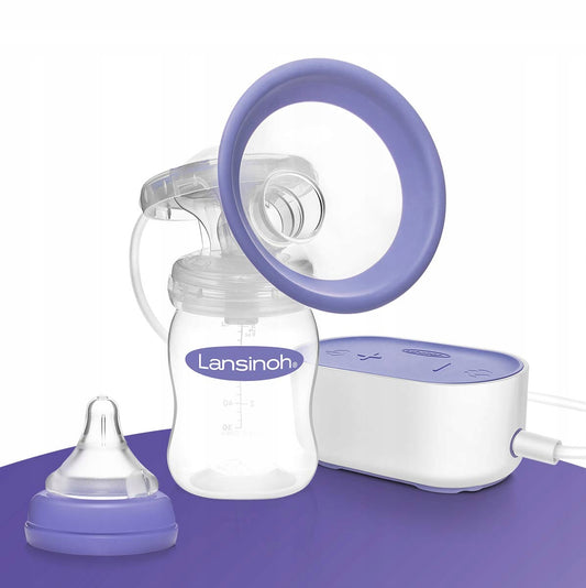 LANSINOH kompaktowy laktator elektryczny, fioletowo-biały, 2-fazowy, BPA/BPS free, 5 poziomów ssania