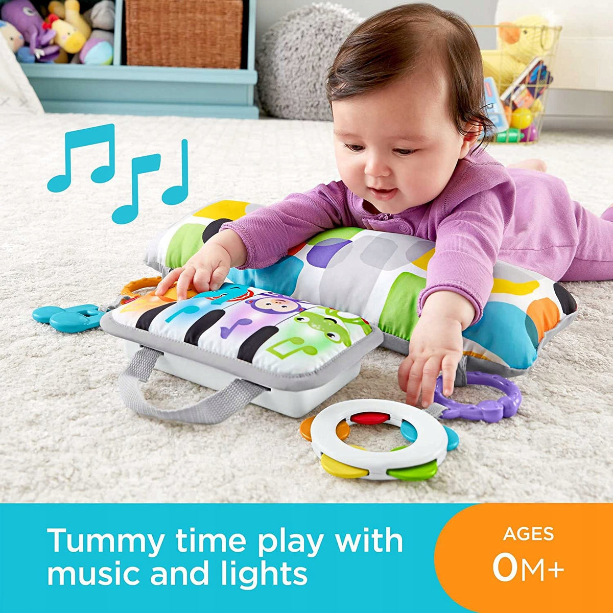 FISHER-PRICE poduszka do zabawy na brzuszku PIANO, mata muzyczna dla niemowląt 0m+, z pianinkiem i światłami